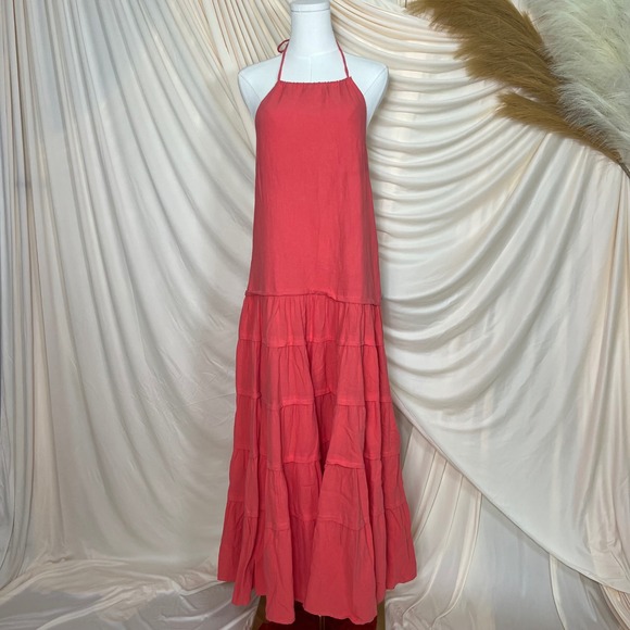 Free People Somewhere Sunny Drop Waist Halter Maxi Dress in Watermelon XS Boho - Picture 1 of 15